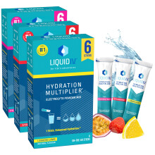 Liquid I.V. Hydration Sachets | Lemon Lime + Passion Fruit + Strawberry | Electrolyte Powder Mix | 3 Pack (18 Sticks) | 7 Vitamins