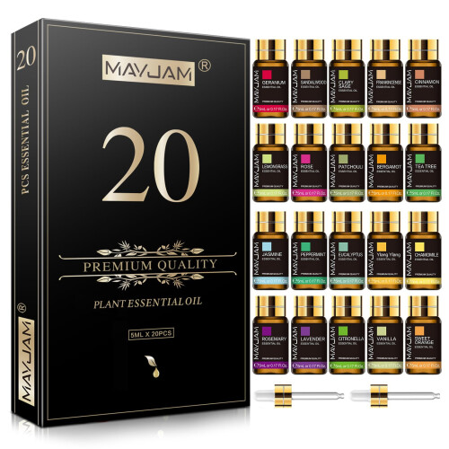 MAYJAM 20 Pcs Pure Essential Oil Gift Set, Essential Oils for Diffusers for Home, Aromatherapy Oils for Diffuser, Humidifiers, Gif