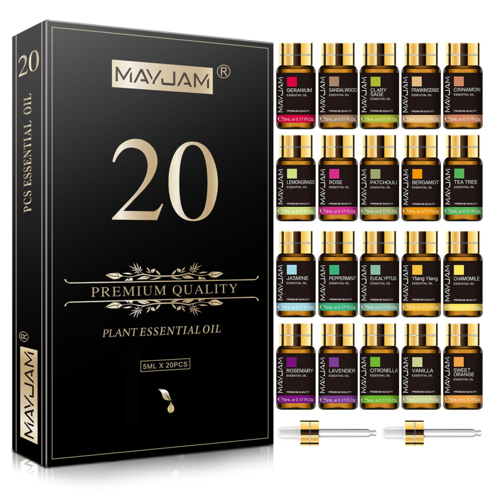 Mayjam 20 Pcs Pure Essential Oil Gift Set, Essential Oils For Diffusers For Home, Aromatherapy Oils For Diffuser, Humidifiers, Gif Lavender/Orange