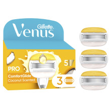 Gillette Venus Pro ComfortGlide Coconut Scented Women's Blades with Olay Moisturiser, 3 Refill Razor Cartridges, Reusable Metal Ha
