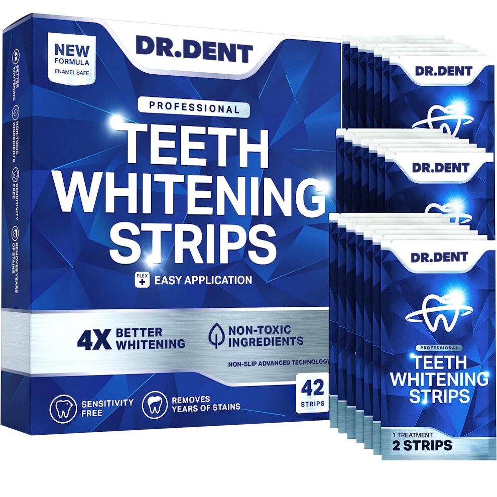 Drdent Professional Teeth Whitening Strips 21 Treatments - Safe For Enamel - Non Sensitive Teeth Whitening - Whitening Without Any