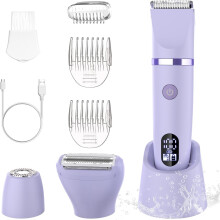 3-in-1 Electric Razor IPX7 Waterproof Bikini Trimmer Wet & Dry Use Painless Personal Trimmer Groomer for Ladies Face Body Legs Bik