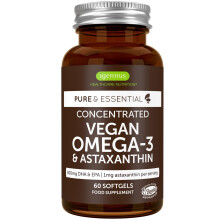 Igennus Vegan DHA & EPA Omega 3 1344mg Algae Oil & Astaxanthin Antioxidant, Lab Tested Pure & Sustainable, 60 Small Softgels, 400mg DHA & 200mg EPA,