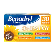 Benadryl Allergy One A Day 10 Mg Tablets - Effective and Long-Lasting Relief from Hay Fever, Pet, Skin and Dust Allergies - 30 Cou