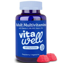 Vitawell Adult Multivitamin Gummies - 120 Raspberry Flavour Gummies (2 Month Supply) | Complex Vitamin D Formula | Chewable Multiv