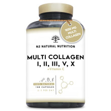 Multi Collagen 1650mg Type I, II, III, V, X. Bovine & Marine Collagen Peptides. 180 Capsules Enhanced with Vitamin C. High Strength