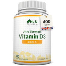 Vitamin D3 4000 IU - 400 Vegetarian Tablets - 13 Month Supply - High Strength 100 mcg Vitamin D - Immune System, Bone and Muscle F