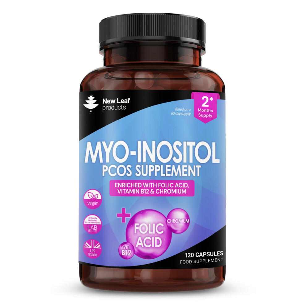 New Leaf Products Myo-Inositol Pcos Supplement - Myo Inositol Capsules Pcos Supplement Enriched With Folic Acid, Vitamin B12 And Chromium - Hormone