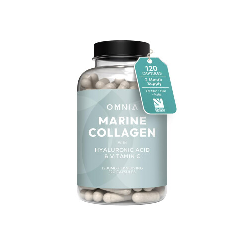 Omnia Marine Collagen Capsules 1200mg, Premium Skin, Hair & Nail Health Support for Women & Men, Enriched with Type I Collagen, Hy