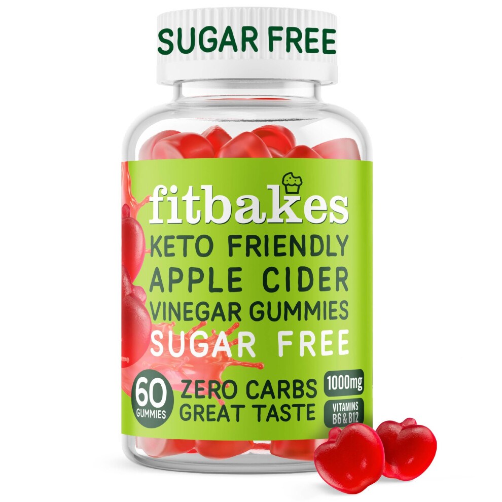 Fit Bakes Sugar Free Keto Apple Cider Vinegar Gummies With Mother 1000Mg, 0 Carbs, 3 Calories Per Gummy, 60 Acv Keto Gummies, Appl