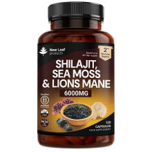 Shilajit Seamoss and Lions Mane Capsules 6000mg - High Strength Complex - 60% Fulvic Acid Shilajit, Irish Sea Moss, Lions Mane 100