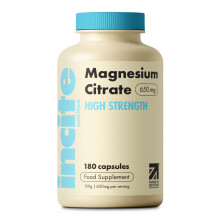 Incite Nutrition Magnesium Citrate 650 mg. High Strength and Absorption Magnesium Supplement. 180 Capsules, 6 Month Supply. Suppor