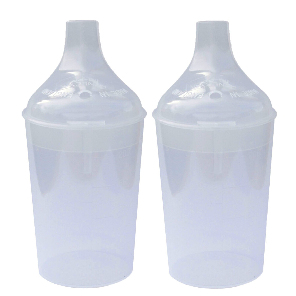 Lizzyoftheflowers 2 Pack - Clear, Wide Spout, Feeding Beakers. 200Ml With Graduated Measurements And Controllable Flow Lid - Re-Us