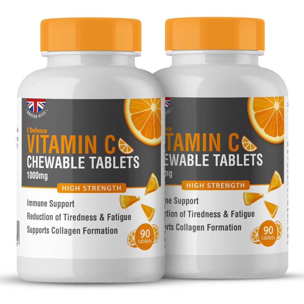 Club Vits Vitamin C 1000Mg Chewable 90 X 2, Supports Immune Health And Helps Fight Colds - Helps Reduce Tiredness And Fatigue