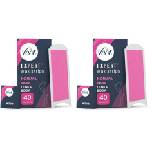 Veet Cold Wax Strips Normal Skin, 40 Count With 4 Finish Wipes, Leg Hair Removal, Shea Butter, Smooth Long-Lasting Results, Ideal
