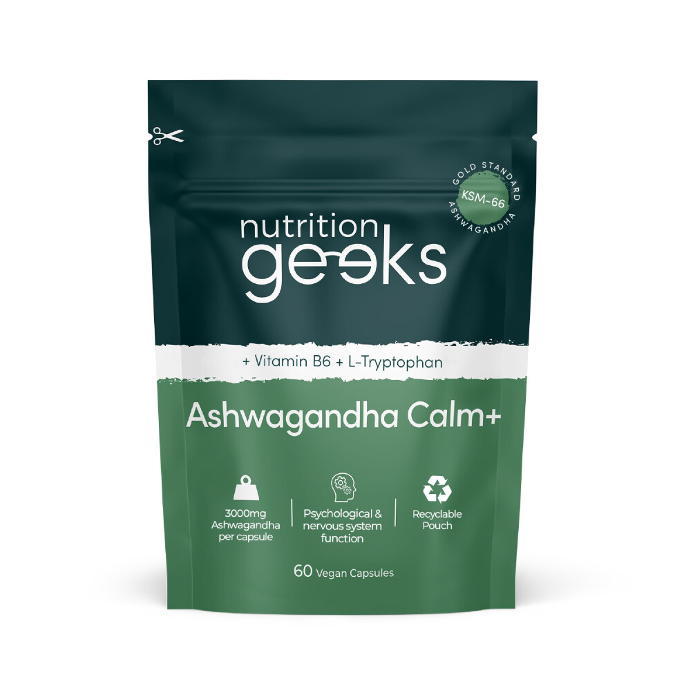 Nutrition Geeks Ashwagandha Ksm 66 Complex – 3000Mg Enhanced With L-Tryptophan & Vitamin B6 (2 Month Supply) – Ashwagandha High Strength Capsules