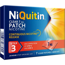 NiQuitin 7mg Nicotine Patches (Step 3-7 Clear Patches) - 24 Hour Craving Control - 1 Week Treatment Patches to Quit Or Reduce - Discreet Transparent