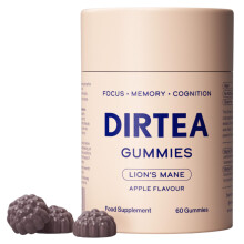 DIRTEA Lion's Mane Mushroom Gummies (60 Gummies) - 2,400mg per Serving - Vegan, Natural & Sugar Free with Vitamin B12 & B5 - Apple