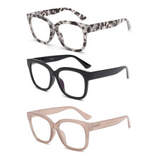 JM 3 Pack Oversized Reading Glasses for Women Large Square Blue Light Blocking Computer Readers Spring Hinge +1.0,(Black & Grey To