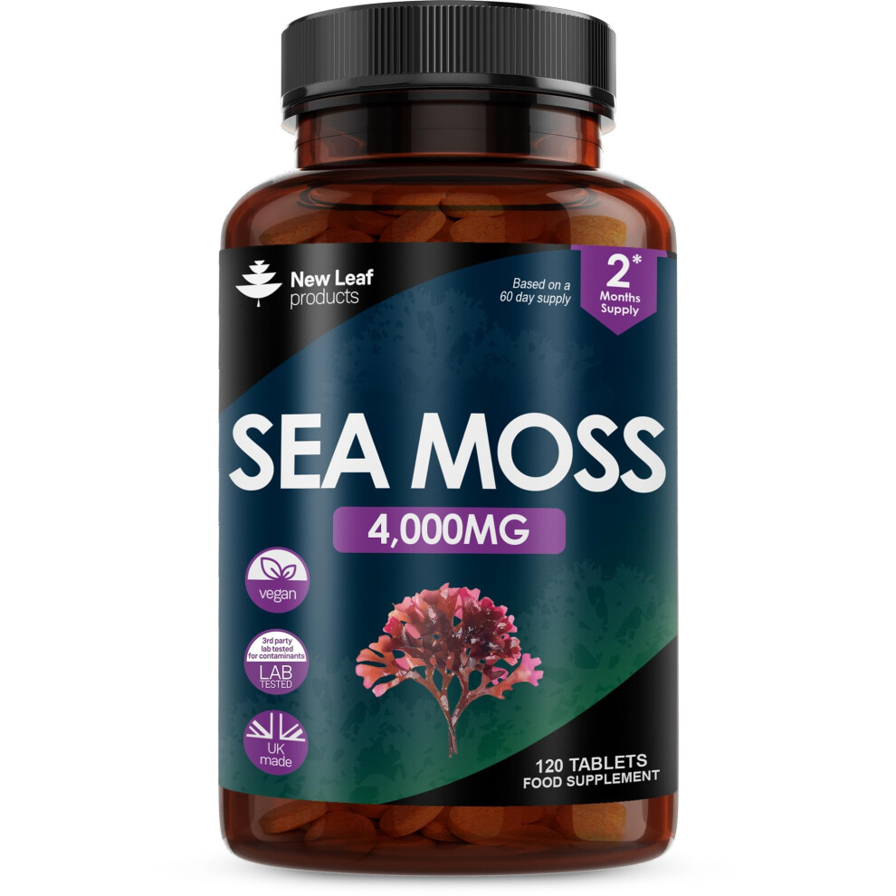 New Leaf Products Sea Moss Tablets Extract High Strength 4000Mg - Sea Moss Supplement 120 Tablets (Not Sea Moss Capsule) High Potency - Uk Made - Ve