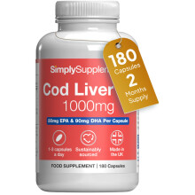 Pure Cod Liver Oil 1000mg | Supports Heart, Brain, Vision & Immune Health | Rich in Omega 3 Fatty Acids | 240mg of EPA and 270mg o