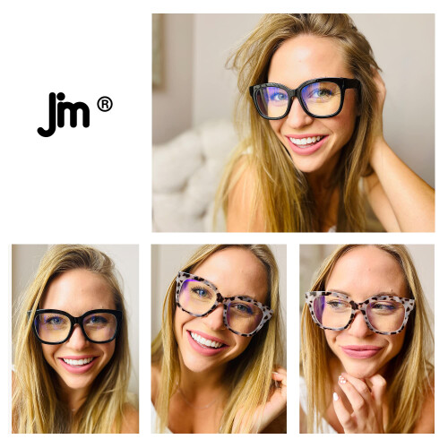 JM 3 Pack Oversized Reading Glasses for Women Large Square Blue Light Blocking Computer Readers Spring Hinge +1.0,(Black & Grey To 1