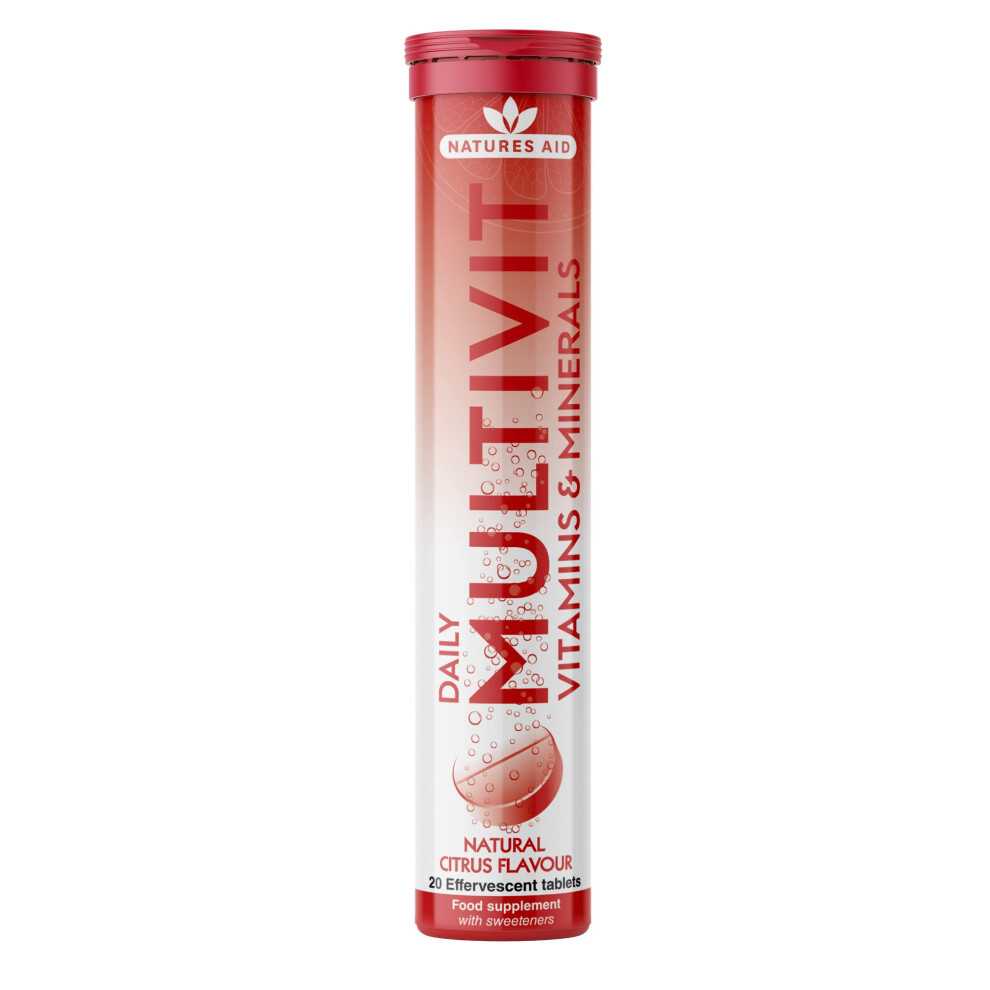 Natures Aid Daily Multivitamin Effervescent 20 Tablets - Supports Energy And Immune Health - High Strength Fizzy Supplement - Vega
