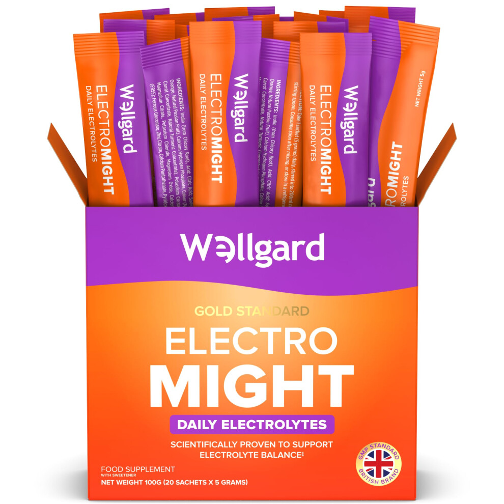Wellgard Electromight - Advanced Electrolytes Sachets With Magnesium, Iron & Vitamin C, Energy & Muscle Function Supplement, 20 Sa