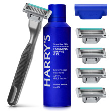 Harry's Plus Razor for Men - Starter Set (Black) - 1 Handle with 5 Razor Refills, Foaming Shave Gel and Travel Blade Cover