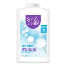 SOFT & GENTLE Fresh Cotton Talc Free Cotton Body Powder 250g, Deodorising Personal Hygiene Against Moisture, Friction and Odour, P