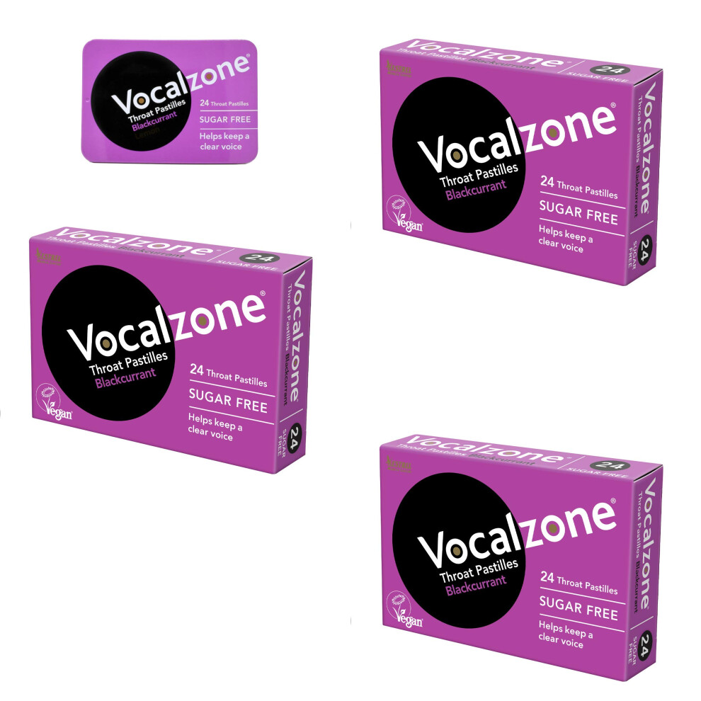 Vocalzone Throat Pastilles Blackcurrant Sugar Free 3 Packs + Free Tin - For Sore Throats And Hoarseness When Overusing Your Voice.