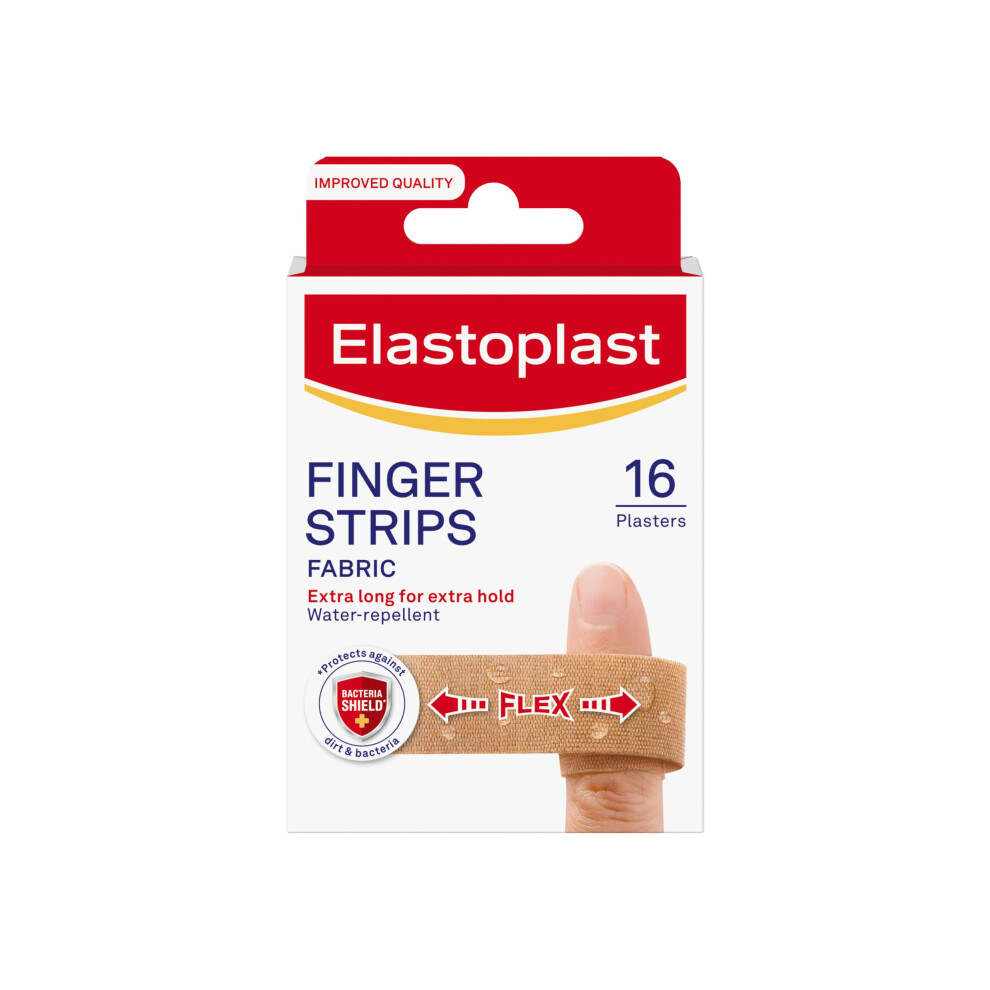 Elastoplast Extra Flexible Finger Strip Plasters (16 Pieces), Flexible And Durable Plasters For Fingers, Stretchy Fabric Plasters,
