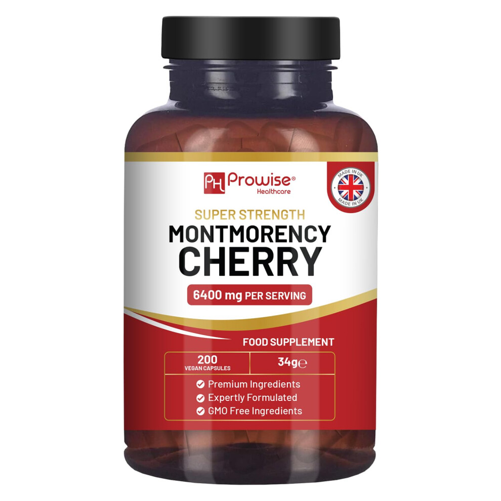 Ph Prowise Healthcare Montmorency Cherry 6400Mg - 200 Tart Cherry Capsules - Natural Tart Cherry Extract Supplement For Men & Women Â Super Strength, Gl