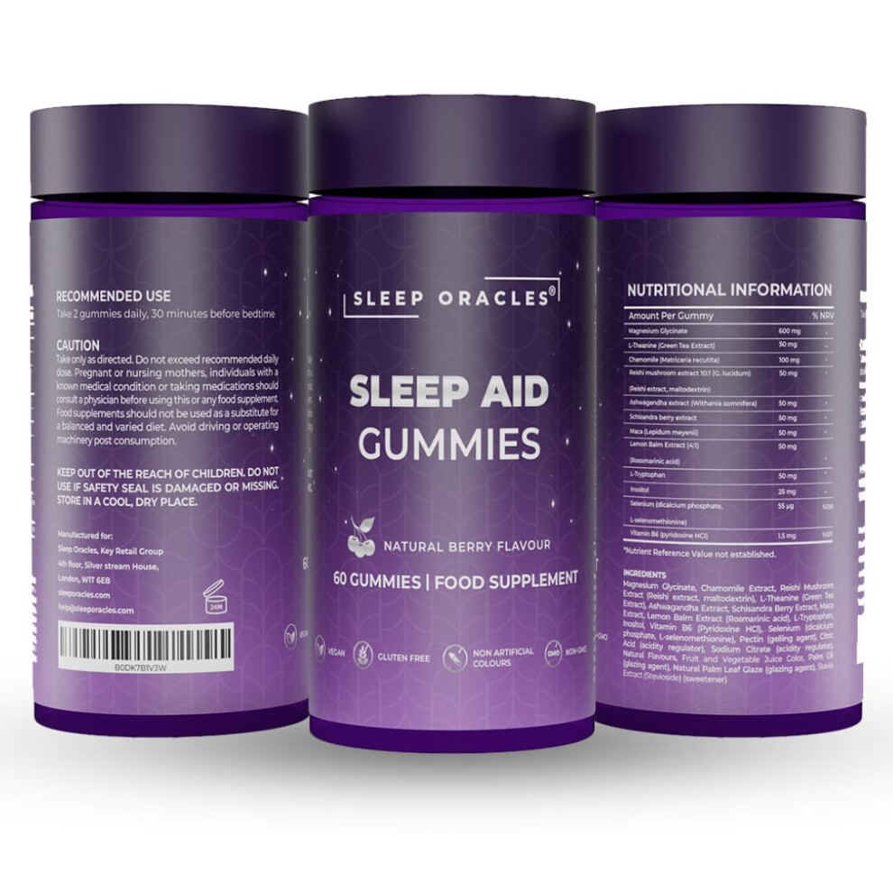 Sleep Oracles Magnesium Glycinate Sleep Aid Gummies | With Ashwagandha, Lemon Balm & L-Theanine For Relaxation & Sleep Suport | Ve