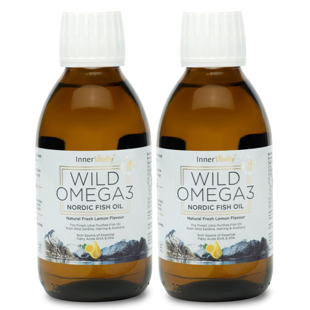 Inner Vitality Omega 3 Fish Oil Liquid - Natural Fresh Lemon Flavour With No Fishy Taste, High Strength Dha/Epa - 400Ml Made From Wild Caught Nor