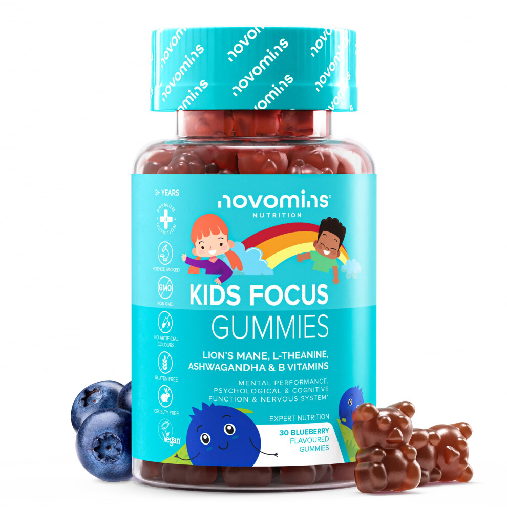 Novomins Kids Focus Gummies Â Nootropic High Strength Brain Supplement For Children Â 9 Focus, Energy, Positive Mood Vitaminsâ Lions Mane,