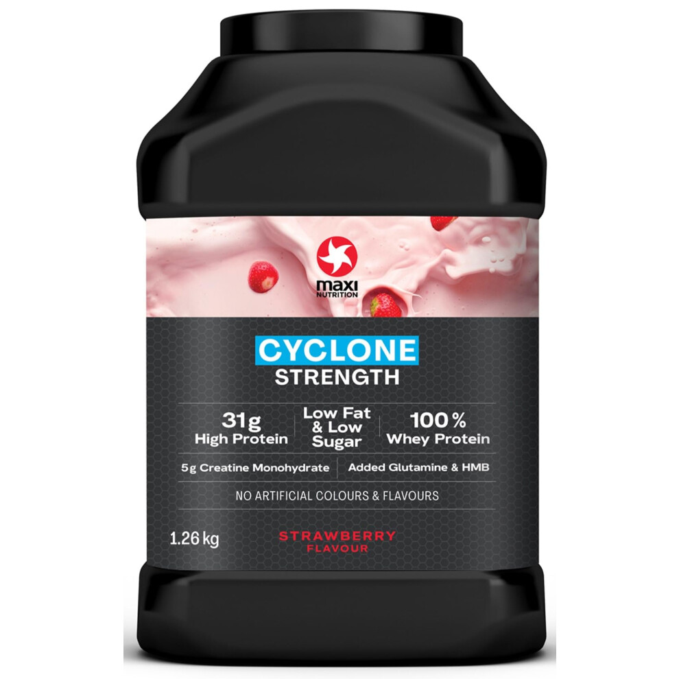 Maxinutrition Cyclone, Strawberry - Premium Whey Protein Powder With Creatine, Glutamine & Hmb – Low In Sugar And Fat, Vegetarian