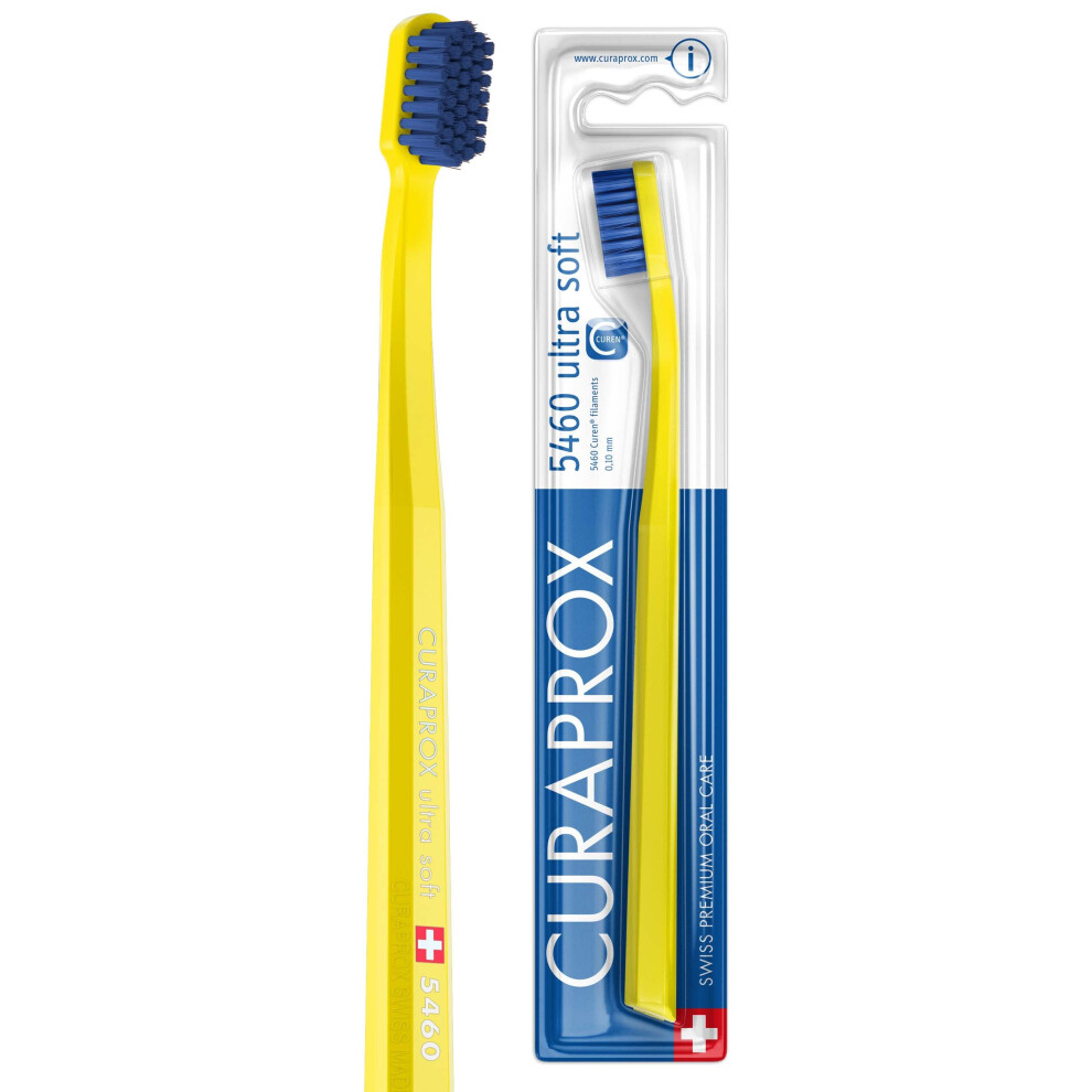 Curaprox Cs 5460 Ultra-Soft Toothbrush – Adult Tooth And Gum Care | Super Soft Curen Bristles For Gentle Cleaning | -, Yellow/Blue