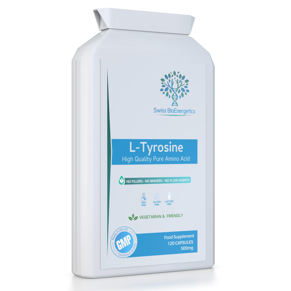 Swiss Bioenergetics L-Tyrosine 500Mg 120 Capsules - Pure Amino Acid With No Fillers Or Binders Or Flow Agents Â An Amino Acid Nutritional Supplement S