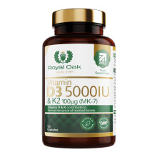 Vitamin D3 5000 IU & Vitamin K2 100mcg (MK-7) x120 Capsules - High Strength Vitamin D & K2 Supplement for Men & Women, Made in The