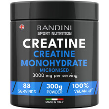 Bandini Creatine Monohydrate Powder Pure 300g (88 x 3g Servings) Micronised for Easy Mixing & Consumption | Improve Pre Workout,