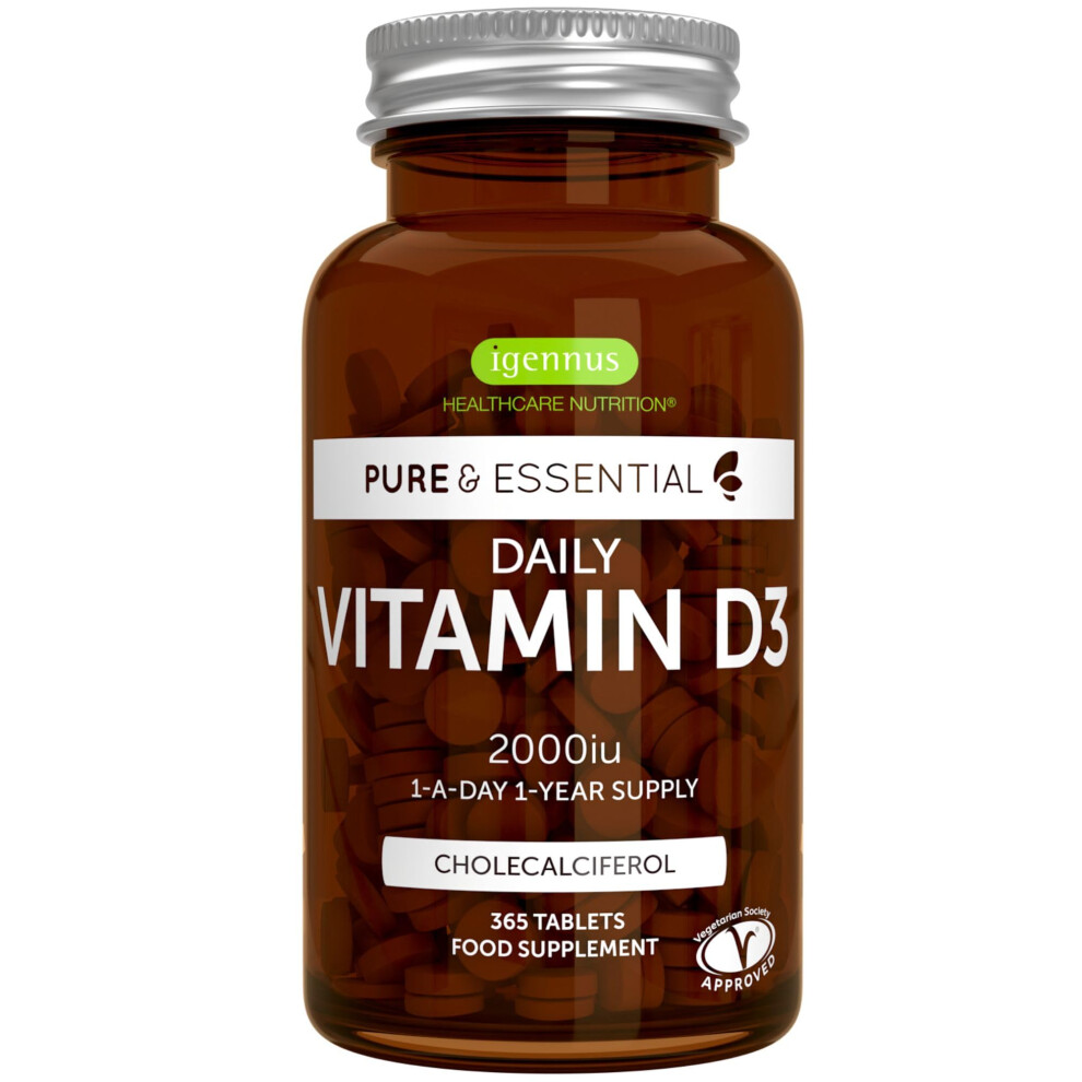 Igennus Healthcare Nutrition Igennus Pure Vitamin D3 2000Iu, Clean Label, 365 Small Tablets, 1-Year Supply, Vegetarian High Absorption Cholecalciferol Vitamin