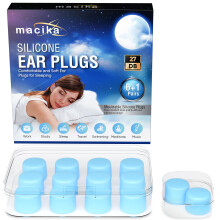 Macika Soft Silicone Ear Plugs for Sleeping 7 Pairs, 27dB Noise Cancelling, Premium Moldable Ear Plugs, Comfy, Reusable Customisab