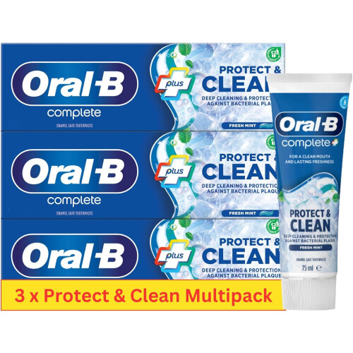 Oral B Protect & Clean - 3 Pack - Whitening Toothpaste Bundle. Oral B Toothpaste Whitening | Plaque Remover for Teeth | MS Bundle