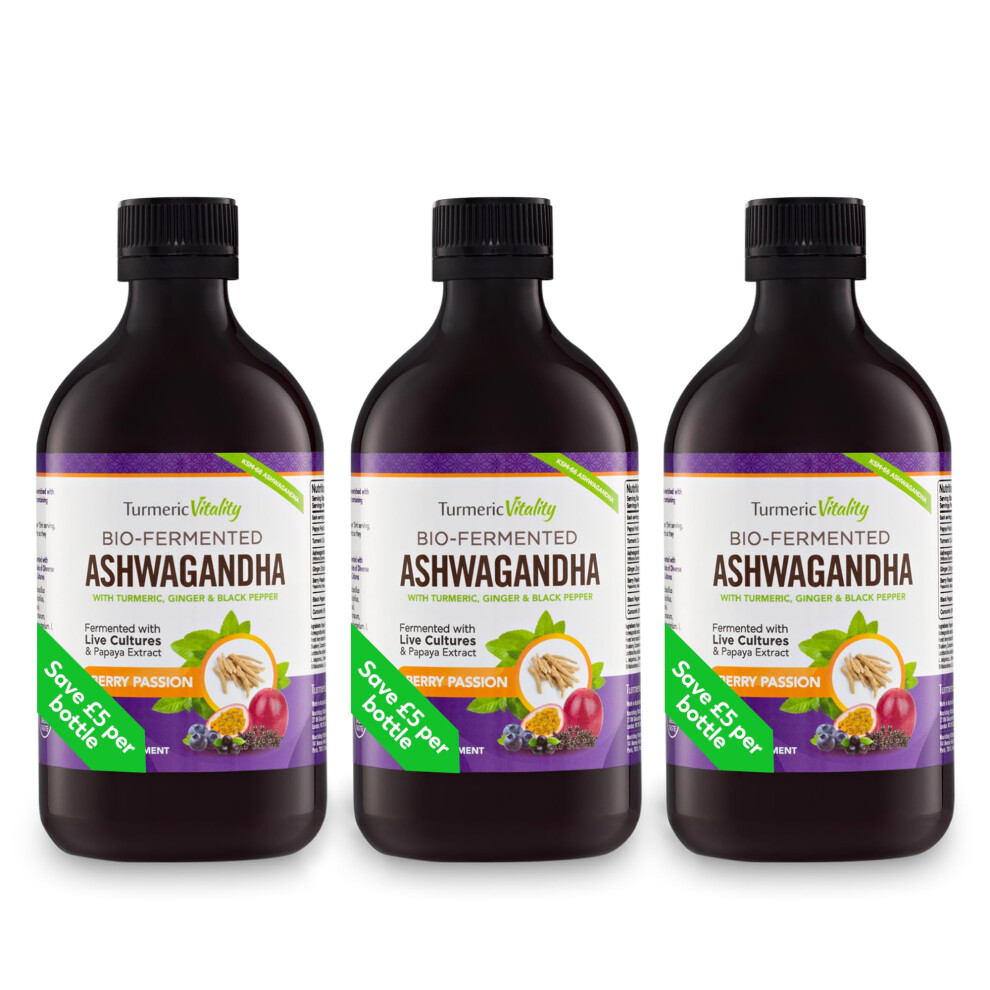 Turmeric Vitality Ashwagandha Ksm-66 Liquid Bio-Fermented With Turmeric, Probiotics & Digestive Enzymes For Mood & Gut Health - Natural Berry Passio
