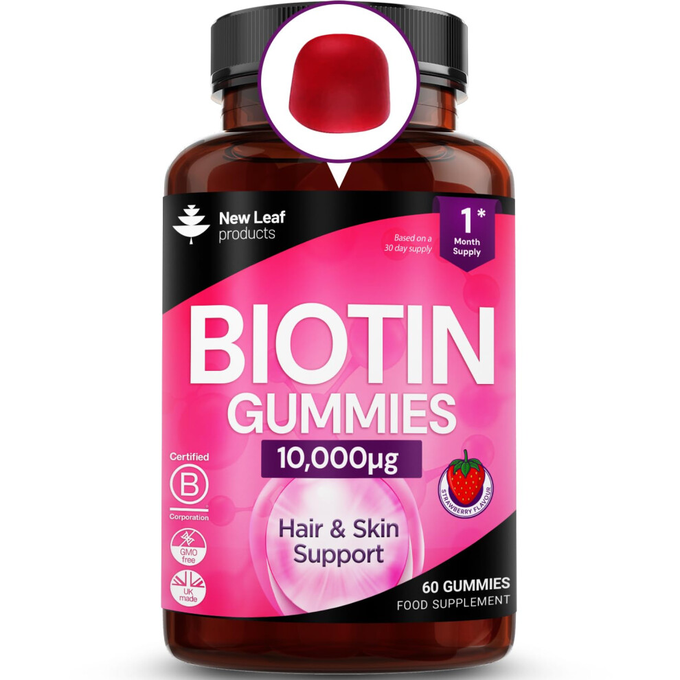 New Leaf Products Beauty Hair Skin & Nails Gummies For Hair Growth & Skin Health Biotin 10,000Âµg- Vegan Chewable Beauty Vitamins Hair Vitamins For W