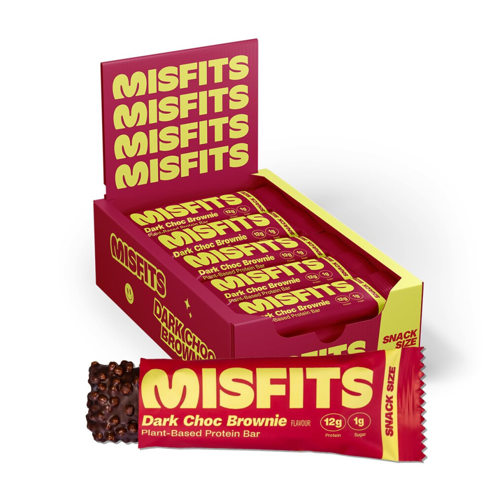 Misfits Dark Vegan Protein Bars - Chocolate Brownie | 12 Grams Protein | 1 Gram Sugar | Plant-Based, Low Carb, High Fibre | No Pal