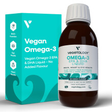 Vegetology Vegan Omega 3 Liquid, from Microalgae, 800mg of EPA DHA, with Vitamin D3, Supports Heart, Brain and Eye Health, Natural