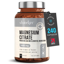 VitaBright Magnesium Citrate Capsules 1480mg | 444mg Elemental Mg | 4 Months | High Strength Magnesium Supplements for Women & Men