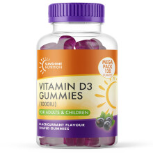 Vitamin D 120 Gummies for Adults and Children - Contains 1000IU (25ug) VIT D3 Supplement for Immune Support - Easy Take Very Tasty Blackcurrant Flavo